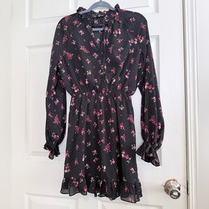 Missguided Black Floral Long Sleeve Dress